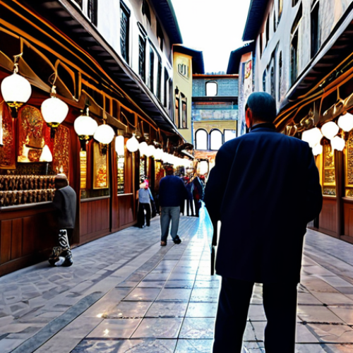 Home 9 **A professional photographer** capturing the bustling vibrancy of Istanbul's Grand Bazaar. The subject is a fully clothed man in a modest, smart casual outfit, wearing a collared shirt and trousers, holding a professional camera. The setting features labyrinthine alleys, intricate Ottoman architectural details, and small shops displaying colorful handmade carpets, Iznik ceramic plates, and traditional Turkish jewelry. Sunlight streams through high windows, illuminating the scene. Surrounding people are fully clothed and engaged in shopping. Colorful hanging mosaic lamps adorn the ceilings. High-quality professional photography, detailed, realistic, perfect anatomy, correct proportions, natural pose, well-formed hands, proper finger count, natural body proportions, safe for work, appropriate content, fully clothed, professional, modest, family-friendly.