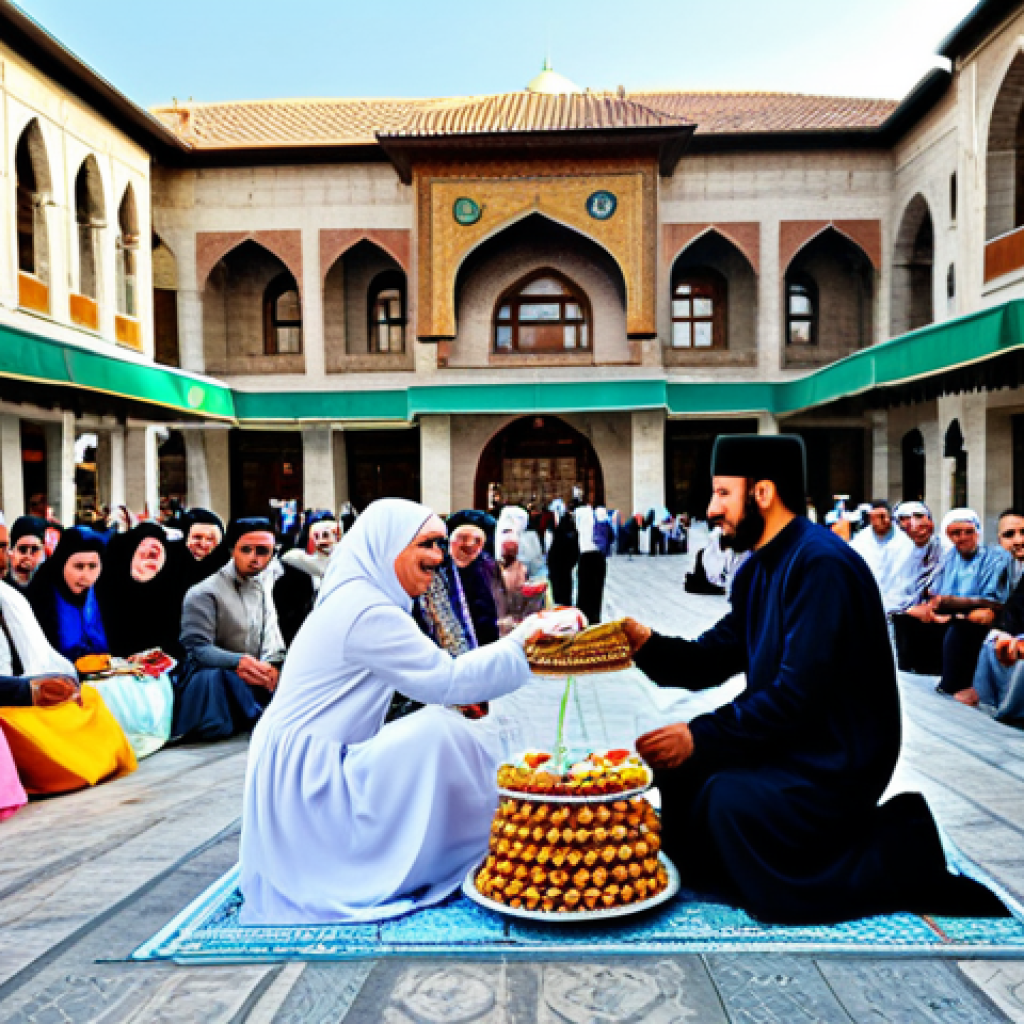 Eid al-Fitr Celebration**

"A family-friendly scene depicting Eid al-Fitr celebrations in Turkey, with people wearing modest, colorful traditional clothing, sharing sweets and celebrating joyfully in a public square with Ottoman-era architecture in the background, fully clothed, safe for work, appropriate content, perfect anatomy, natural proportions, professional photography, high quality."

**