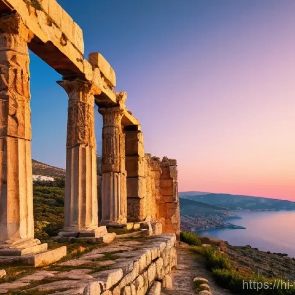튀르키예 도보 여행 코스 - **Aegean Coast Trekking: Ancient Whispers by the Blue Sea**
A serene, panoramic view of the Turk...