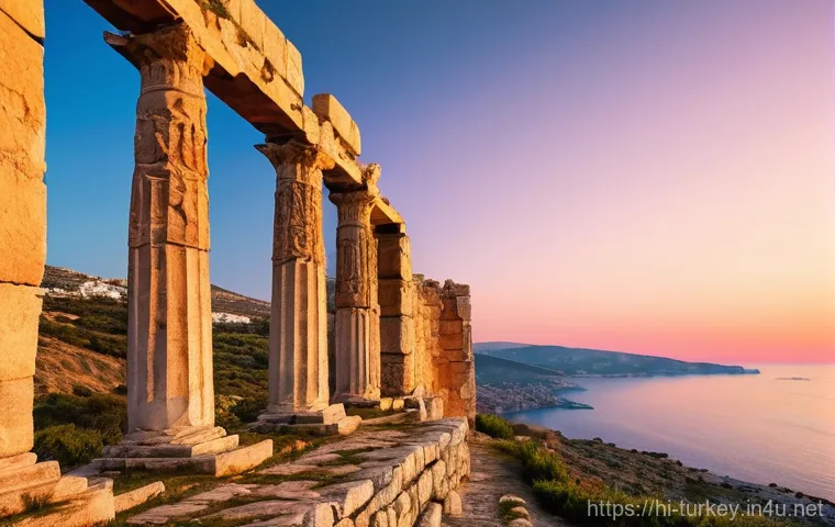 튀르키예 도보 여행 코스 - **Aegean Coast Trekking: Ancient Whispers by the Blue Sea**
A serene, panoramic view of the Turk...