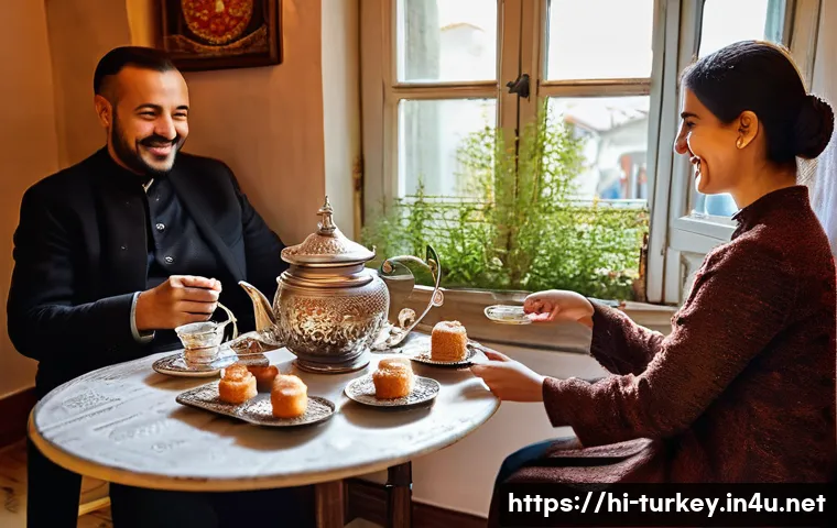튀르키예 주요 전통 음료 가이드 - **Prompt 1: Cozy Turkish Tea Time**
    An inviting and warm scene inside a traditional Turkish home...