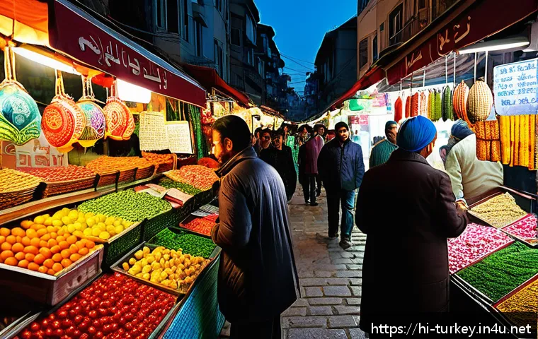 튀르키예 화폐 단위와 환전 팁 - A vibrant street market scene in Istanbul, Turkey, showing a diverse crowd of locals and tourists ex...