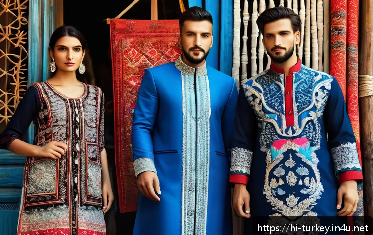 튀르키예에서의 패션 트렌드 - A vibrant street scene in Istanbul showcasing traditional Turkish fashion artisans at work, featurin...