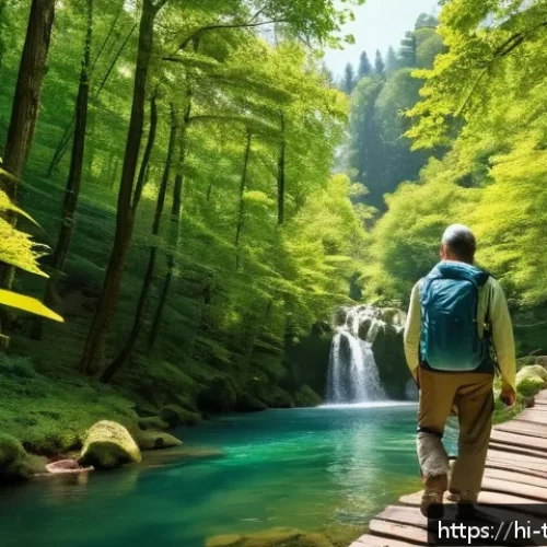 튀르키예 주요 자연 보호 구역 - A serene trekking scene in the lush green forests of Bolu, Turkey, featuring a peaceful trail surrou...