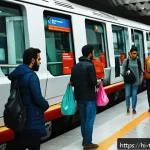 튀르키예 안전 여행을 위한 팁 - A bustling Istanbul metro scene with diverse passengers carefully watching their belongings, carryin...