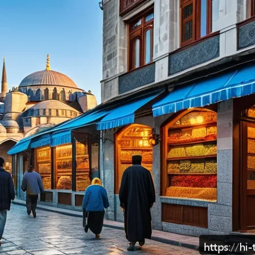 튀르키예에서의 단기 여행 코스 - A vibrant street scene in Istanbul&rsquo;s Sultanahmet district during early morning, featuring the iconic...